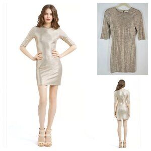 Alice & Olivia Gold Delora Fitted Mini Dress Body Con Cocktail Women's Size 2